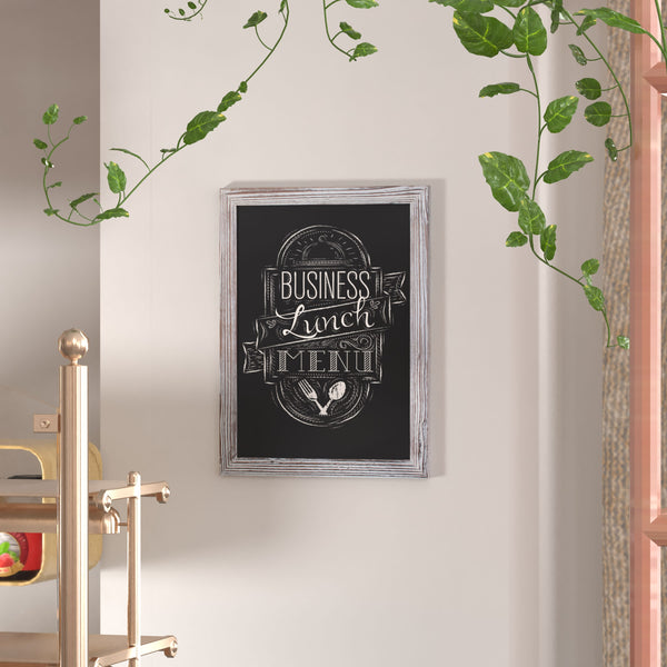White Washed,18inchW x 0.75inchD x 24inchH |#| 18inch x 24inch Wall Mounted Magnetic Chalkboard with Wooden Frame - Whitewashed