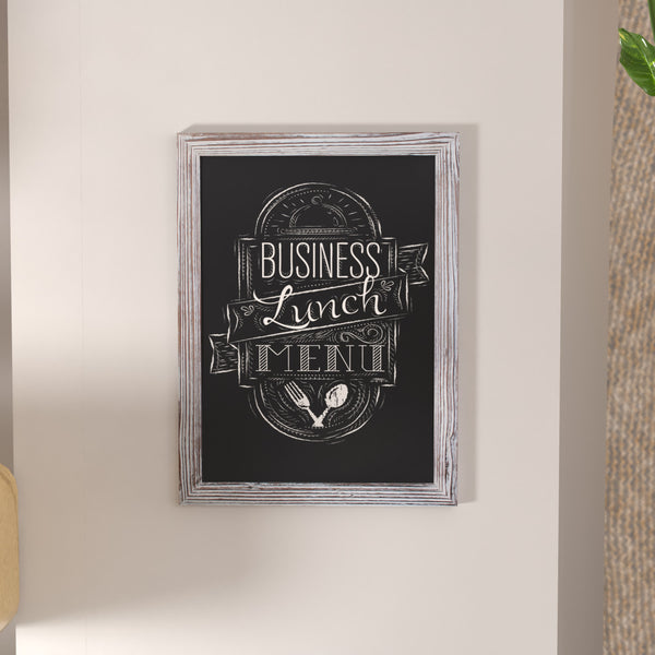 White Washed,18inchW x 0.75inchD x 24inchH |#| 18inch x 24inch Wall Mounted Magnetic Chalkboard with Wooden Frame - Whitewashed