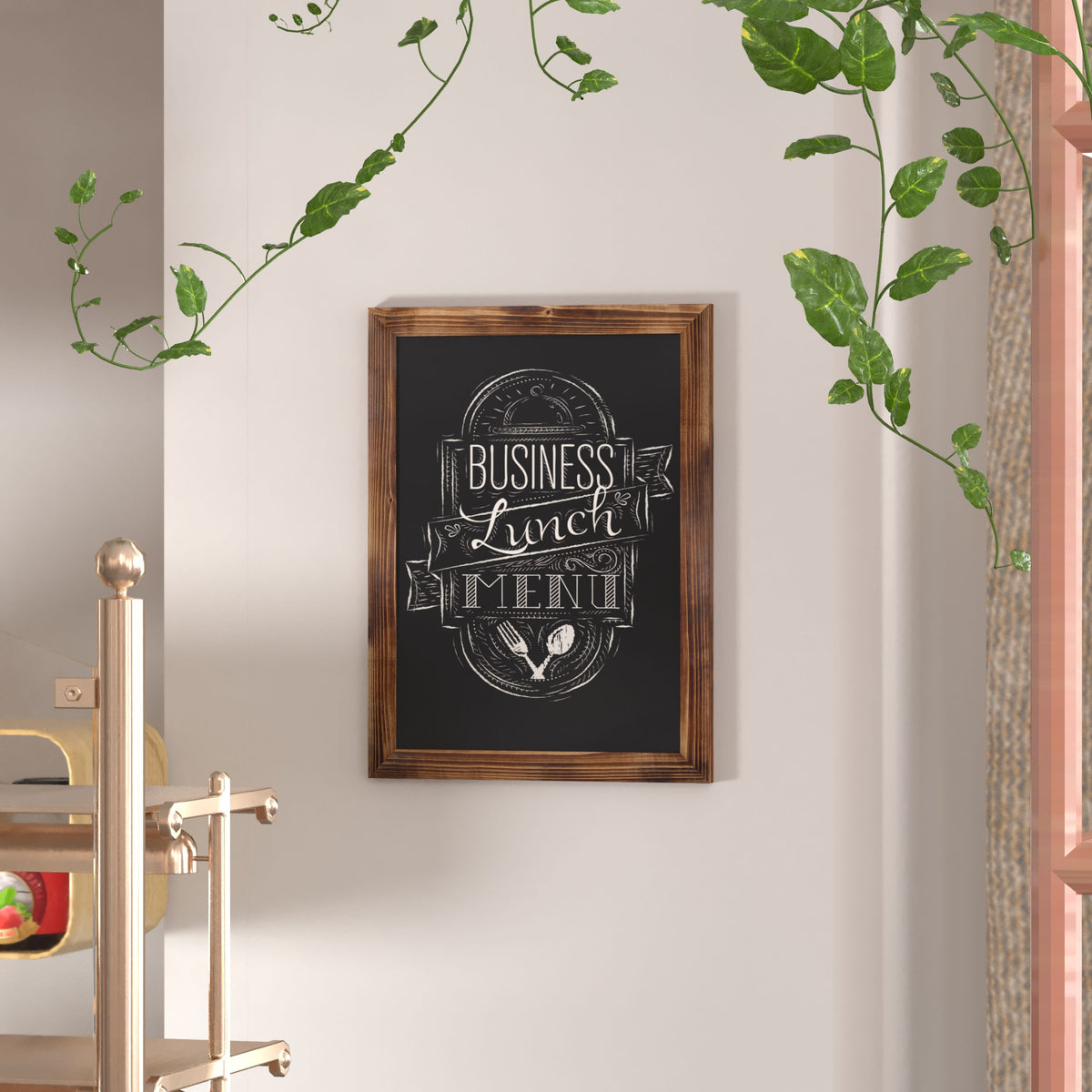 Torched Brown,18inchW x 0.75inchD x 24inchH |#| 18inch x 24inch Wall Mounted Magnetic Chalkboard with Wooden Frame - Torched Wood