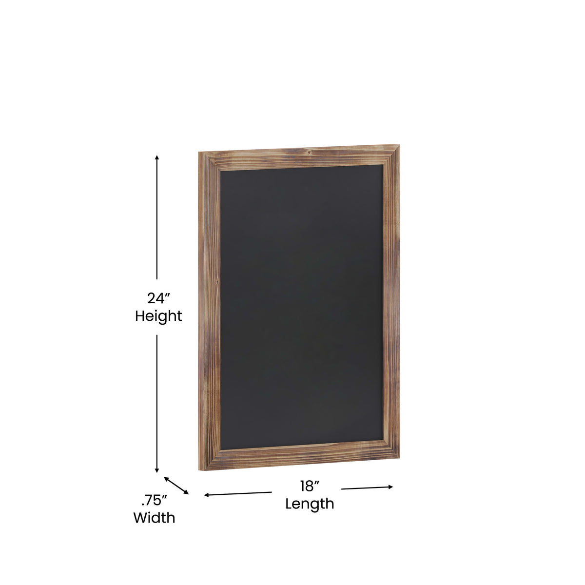 Torched Brown,18inchW x 0.75inchD x 24inchH |#| 18inch x 24inch Wall Mounted Magnetic Chalkboard with Wooden Frame - Torched Wood