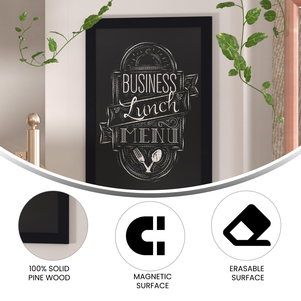 Black,24inchW x 0.75inchD x 36inchH |#| 24inch x 36inch Wall Mounted Magnetic Chalkboard with Wooden Frame -Black