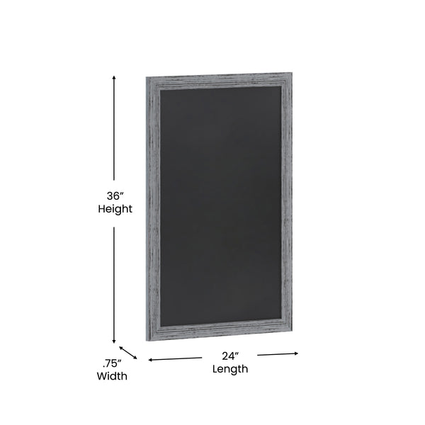 Grey,24inchW x 0.75inchD x 36inchH |#| 24inch x 36inch Wall Mounted Magnetic Chalkboard with Wooden Frame - Rustic Gray