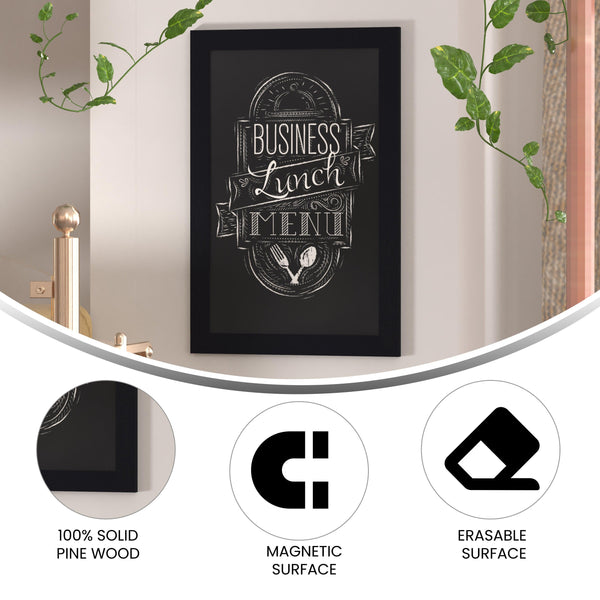 Black,20inchW x 0.75inchD x 30inchH |#| 20inch x 30inch Wall Mounted Magnetic Chalkboard with Wooden Frame -Black