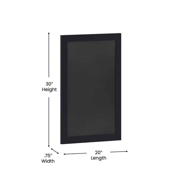 Black,20inchW x 0.75inchD x 30inchH |#| 20inch x 30inch Wall Mounted Magnetic Chalkboard with Wooden Frame -Black