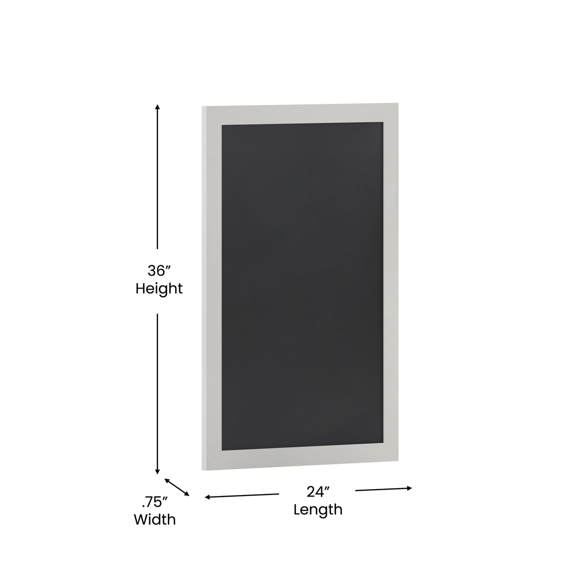 Solid White,24inchW x 0.75inchD x 36inchH |#| 24inch x 36inch Wall Mounted Magnetic Chalkboard with Wooden Frame -White