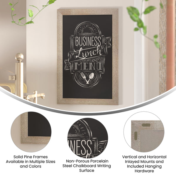 Weathered Brown,20inchW x 0.75inchD x 30inchH |#| 20inch x 30inch Wall Mounted Magnetic Chalkboard with Wooden Frame -Weathered