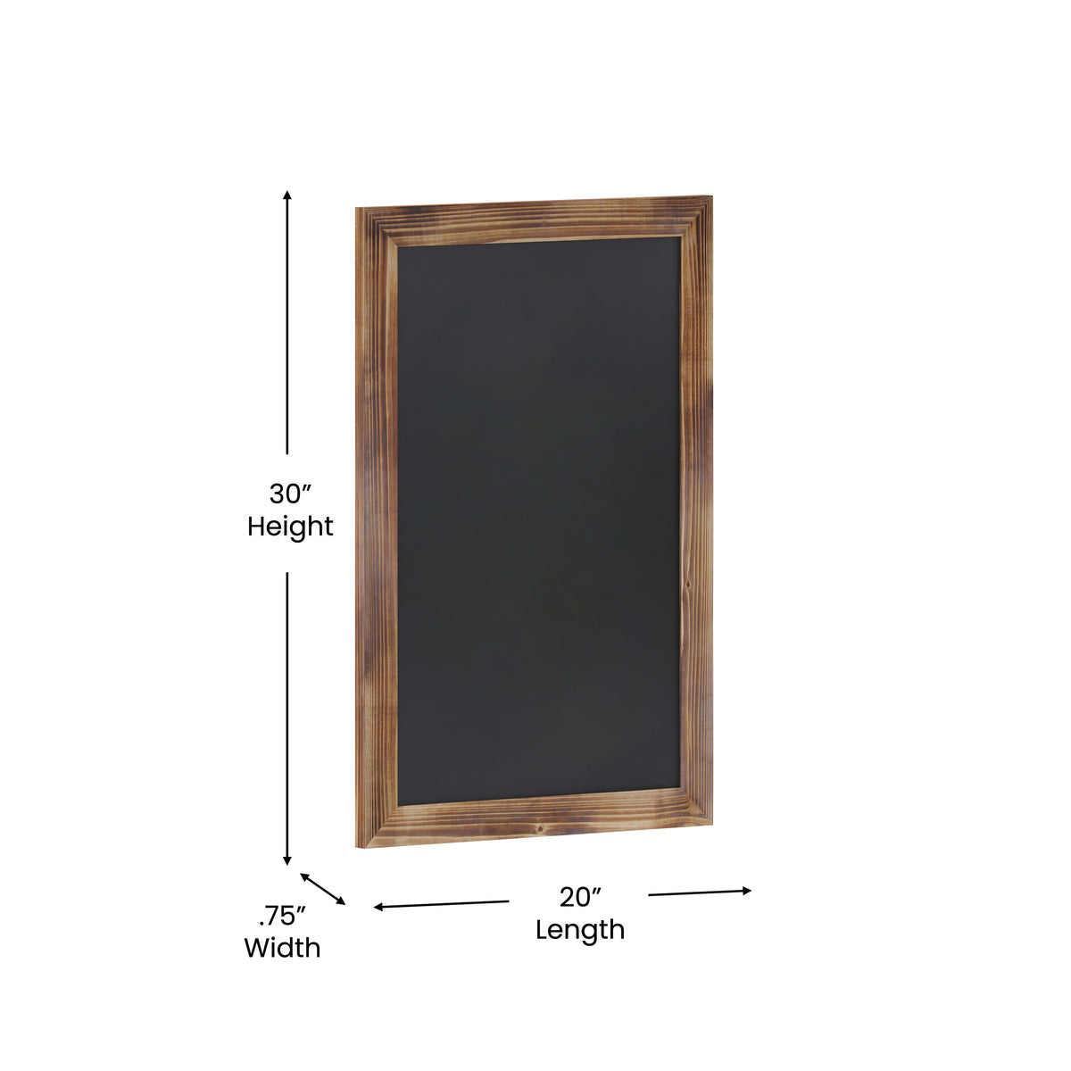 Torched Brown,20inchW x 0.75inchD x 30inchH |#| 20inch x 30inch Wall Mounted Magnetic Chalkboard with Wooden Frame - Torched Wood