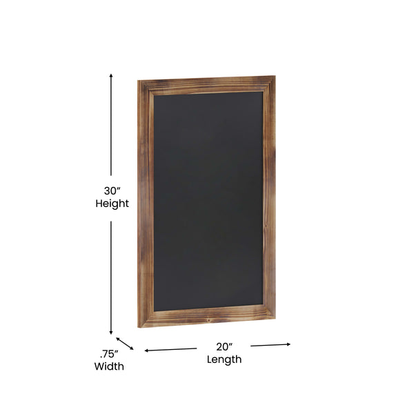 Torched Brown,20inchW x 0.75inchD x 30inchH |#| 20inch x 30inch Wall Mounted Magnetic Chalkboard with Wooden Frame - Torched Wood