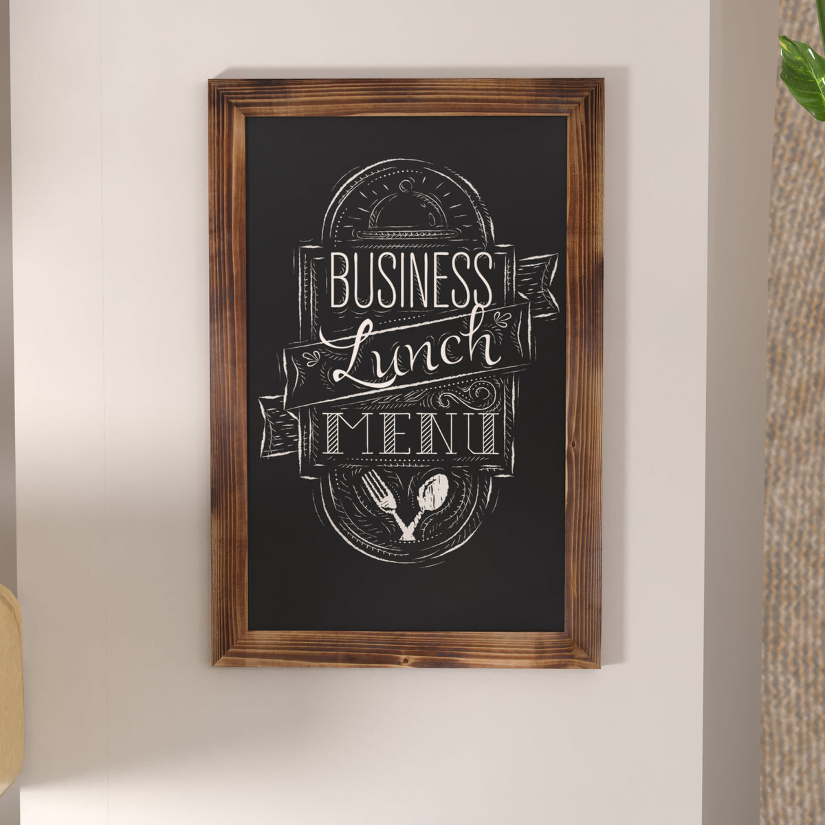 Torched Brown,20inchW x 0.75inchD x 30inchH |#| 20inch x 30inch Wall Mounted Magnetic Chalkboard with Wooden Frame - Torched Wood