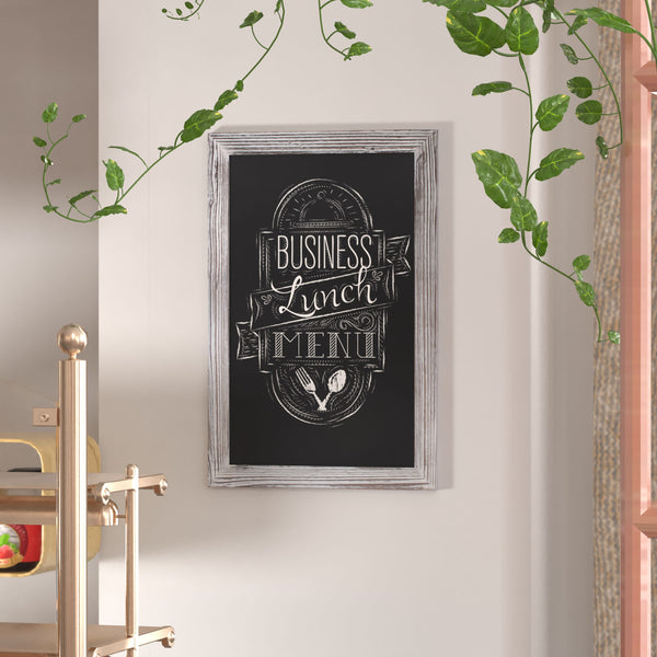 White Washed,20inchW x 0.75inchD x 30inchH |#| 20inch x 30inch Wall Mounted Magnetic Chalkboard with Wooden Frame - Whitewashed