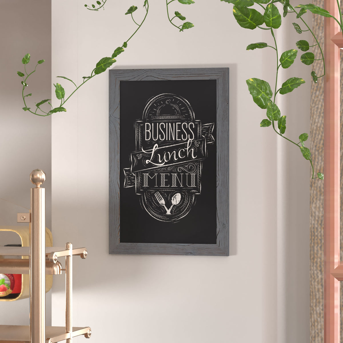 Grey,20inchW x 0.75inchD x 30inchH |#| 20inch x 30inch Wall Mounted Magnetic Chalkboard with Wooden Frame - Rustic Gray