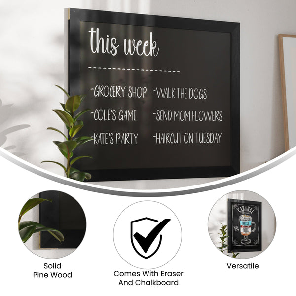 Black,32inchW x 46inchL |#| 32inch x 46inch Wall Mounted Magnetic Chalkboard with Wooden Frame - Black