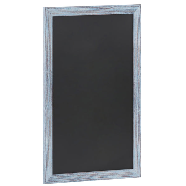 Blue,24inchW x 0.75inchD x 36inchH |#| 24inch x 36inch Wall Mounted Magnetic Chalkboard with Wooden Frame - Rustic Blue