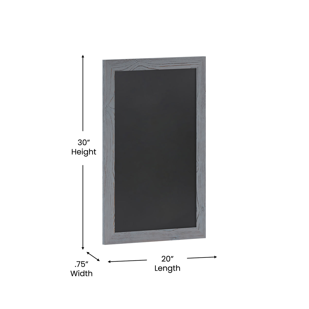 Grey,20inchW x 0.75inchD x 30inchH |#| 20inch x 30inch Wall Mounted Magnetic Chalkboard with Wooden Frame - Rustic Gray