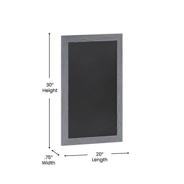 Grey,20inchW x 0.75inchD x 30inchH |#| 20inch x 30inch Wall Mounted Magnetic Chalkboard with Wooden Frame - Rustic Gray