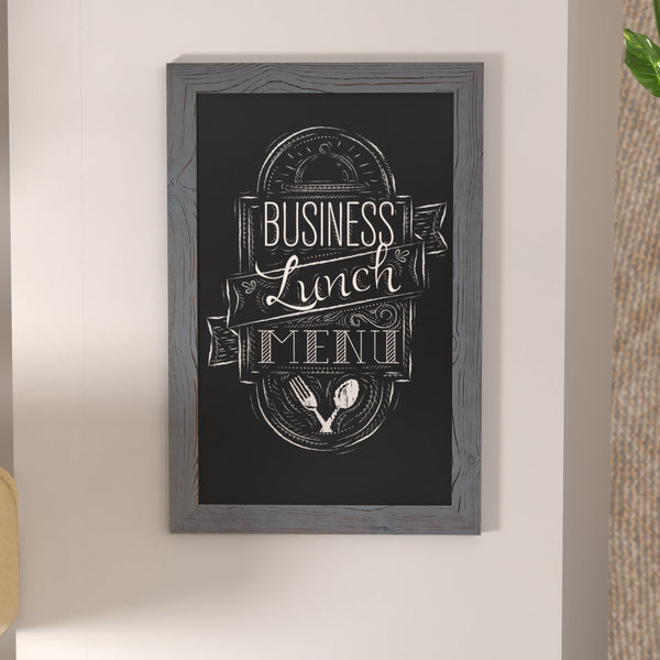 Grey,20inchW x 0.75inchD x 30inchH |#| 20inch x 30inch Wall Mounted Magnetic Chalkboard with Wooden Frame - Rustic Gray