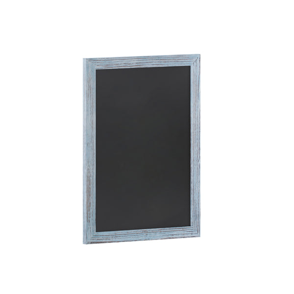 Rustic Blue,18inchW x 0.75inchD x 24inchH |#| 18inch x 24inch Wall Mounted Magnetic Chalkboard with Wooden Frame - Rustic Blue