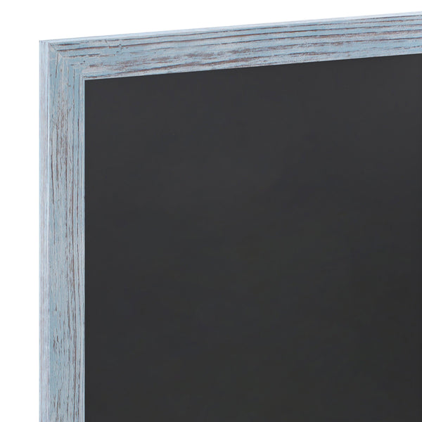 Blue,20inchW x 0.75inchD x 30inchH |#| 20inch x 30inch Wall Mounted Magnetic Chalkboard with Wooden Frame - Rustic Blue