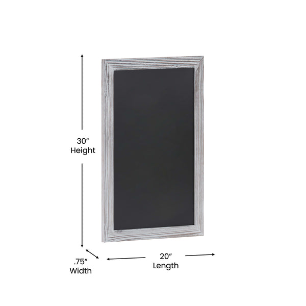 White Washed,20inchW x 0.75inchD x 30inchH |#| 20inch x 30inch Wall Mounted Magnetic Chalkboard with Wooden Frame - Whitewashed