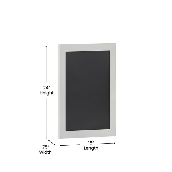 Solid White,18inchW x 0.75inchD x 24inchH |#| 18inch x 24inch Wall Mounted Magnetic Chalkboard with Wooden Frame -White