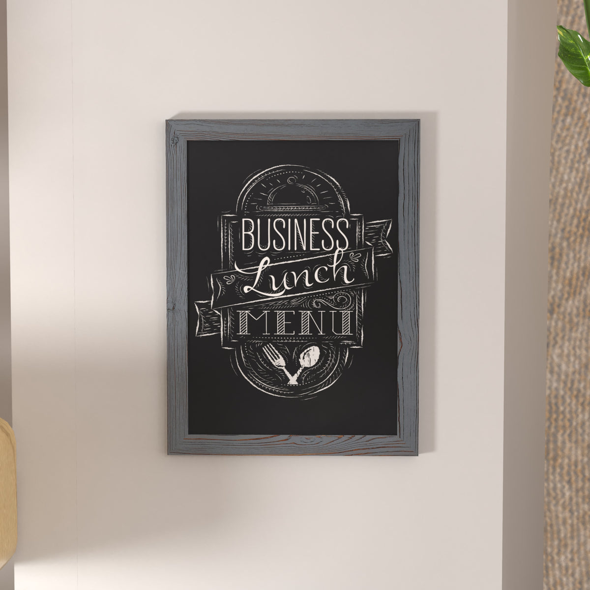 Grey,18inchW x 0.75inchD x 24inchH |#| 18inch x 24inch Wall Mounted Magnetic Chalkboard with Wooden Frame - Rustic Gray