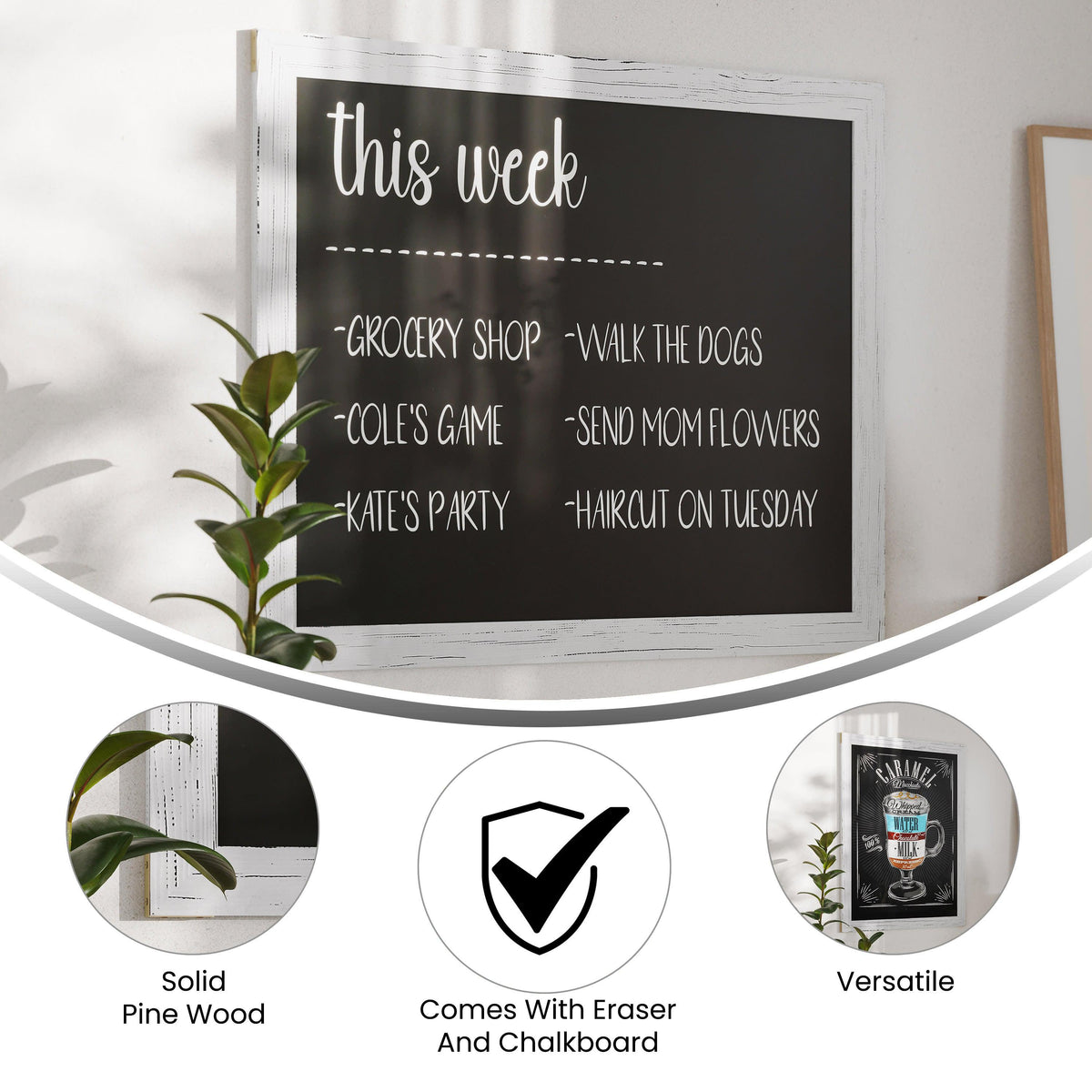 White Washed,32inchW x 46inchL |#| 32inch x 46inch Wall Mounted Magnetic Chalkboard with Wooden Frame - Whitewash