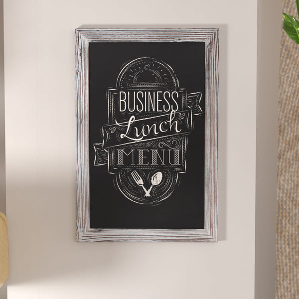 White Washed,20inchW x 0.75inchD x 30inchH |#| 20inch x 30inch Wall Mounted Magnetic Chalkboard with Wooden Frame - Whitewashed