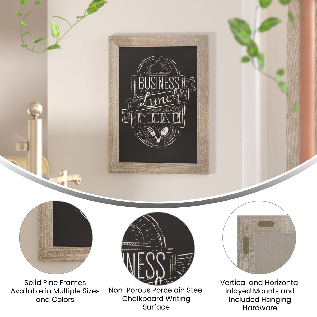 Weathered Brown,18inchW x 0.75inchD x 24inchH |#| 18inch x 24inch Wall Mounted Magnetic Chalkboard with Wooden Frame -Weathered