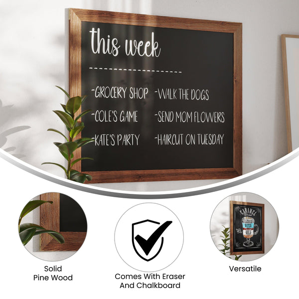Torched Brown,32inchW x 46inchL |#| 32inch x 46inch Wall Mounted Magnetic Chalkboard with Wooden Frame - Torched Brown