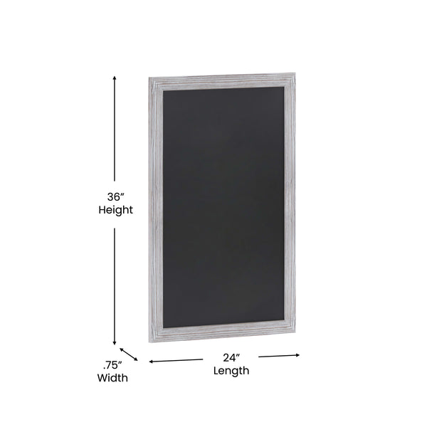 White Washed,24inchW x 0.75inchD x 36inchH |#| 24inch x 36inch Wall Mounted Magnetic Chalkboard with Wooden Frame - Whitewashed