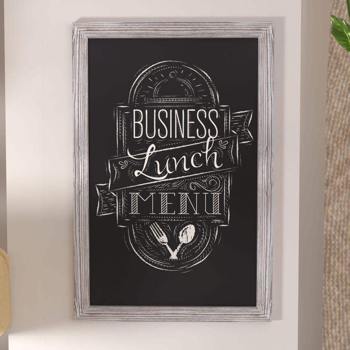 White Washed,24inchW x 0.75inchD x 36inchH |#| 24inch x 36inch Wall Mounted Magnetic Chalkboard with Wooden Frame - Whitewashed