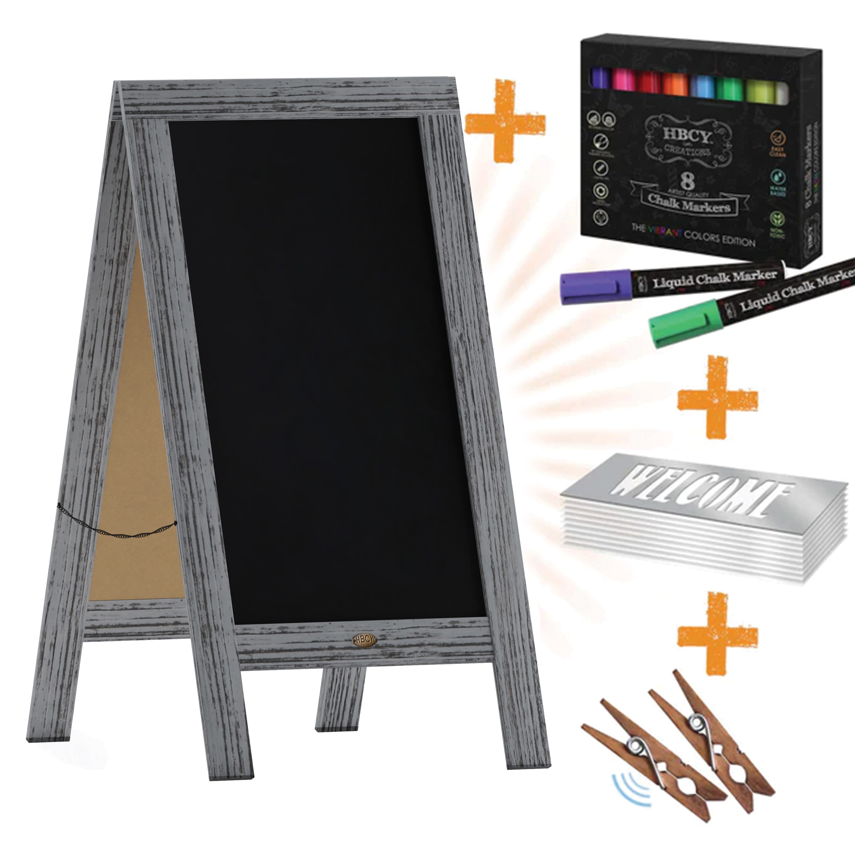 MyGift Rustic 3-Tier Wood Chalkboard Easel With Shelves - Burnt Wood Finish, Freestanding Display