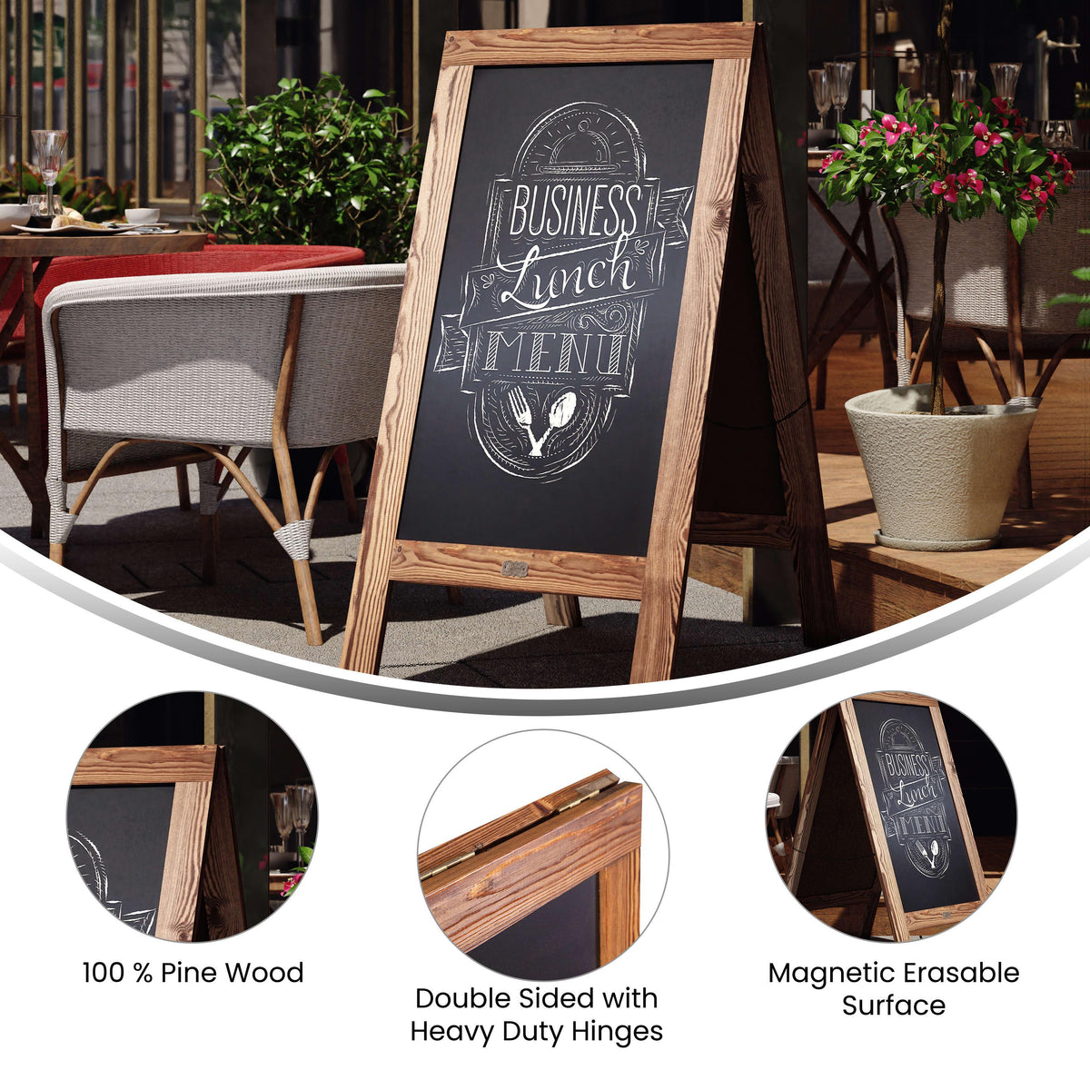 Torched Brown,48inchH x 24inchW |#| Torched Brown Wood A-Frame Magnetic Chalkboard Set-Markers, Stencils and Magnets