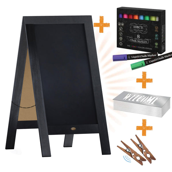 Black,40inchH x 20inchW |#| Black Wood A-Frame Magnetic Chalkboard Set-Markers, Stencils, and Magnets