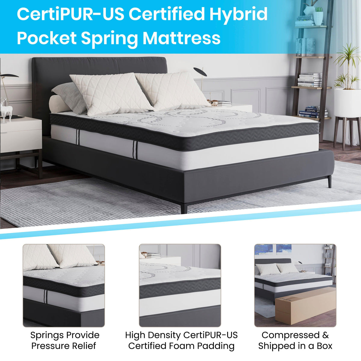 Full |#| 12inch Hybrid Pocket Spring Mattress, Full Mattress in a Box - Premium Mattress