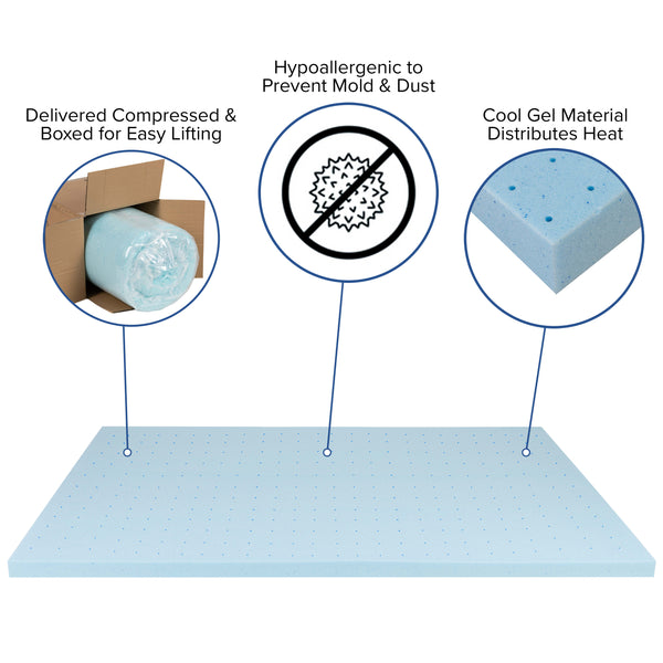 King |#| 2inch Cool Gel Infused Hypoallergenic Cooling Memory Foam Mattress Topper - King