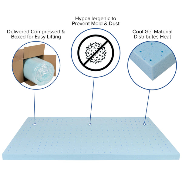 Twin |#| 3inch Cool Gel Infused Hypoallergenic Cooling Memory Foam Mattress Topper - Twin