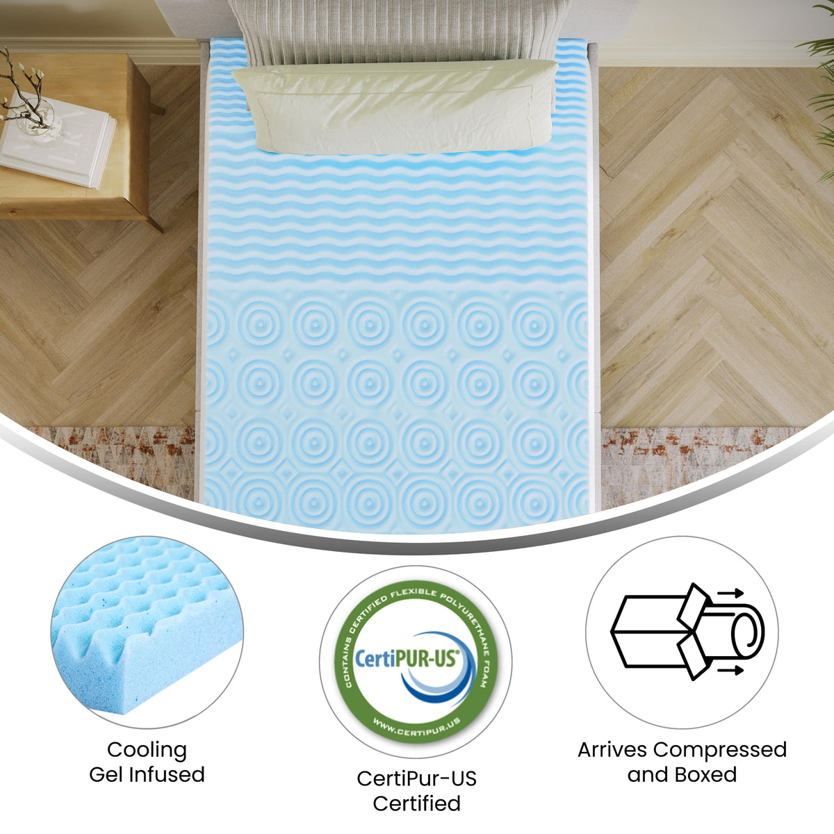 Twin XL |#| 2 Inch Cooling Gel Infused 5-Zone Memory Foam Mattress Topper - Twin XL