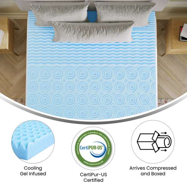 Queen |#| 2 Inch Cooling Gel Infused 5-Zone Memory Foam Mattress Topper - Queen