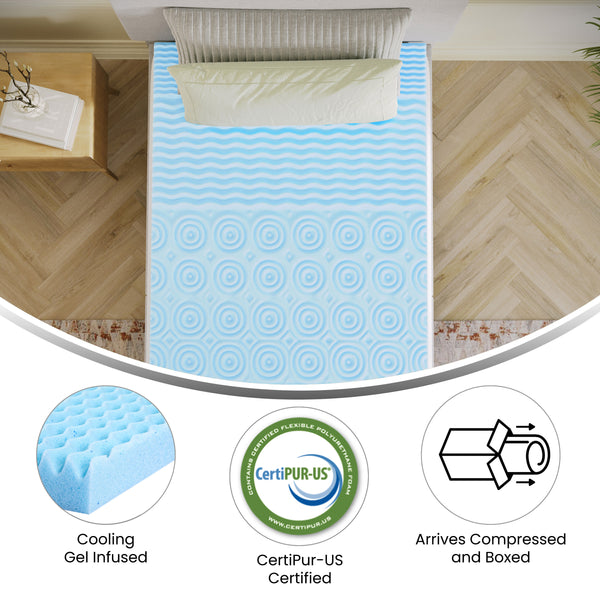 Twin |#| 2 Inch Cooling Gel Infused 5-Zone Memory Foam Mattress Topper - Twin