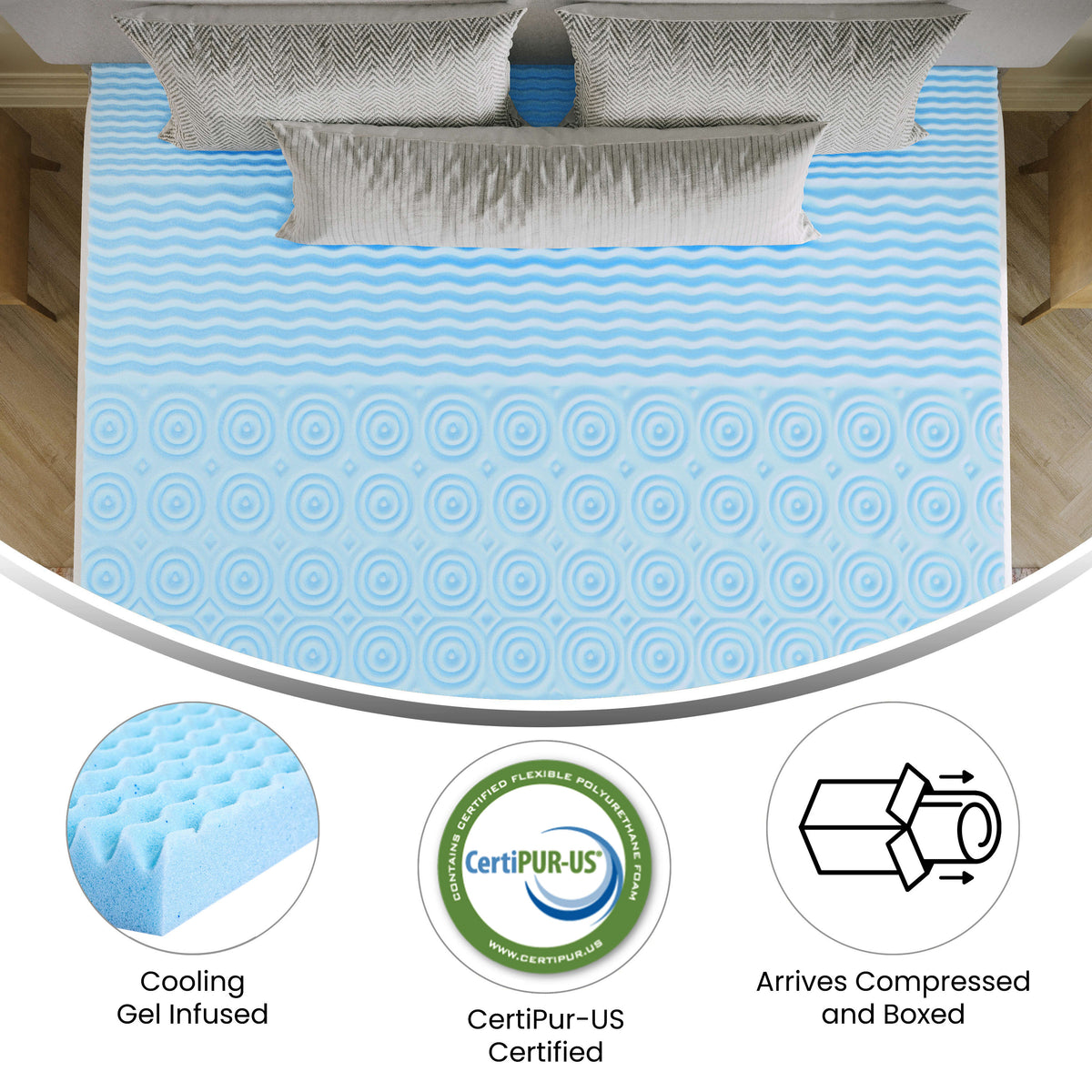 King |#| 2 Inch Cooling Gel Infused 5-Zone Memory Foam Mattress Topper - King