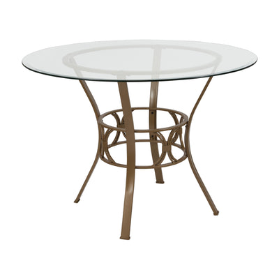 Carlisle 42'' Round Glass Dining Table with Crescent Style Metal Frame - View 1