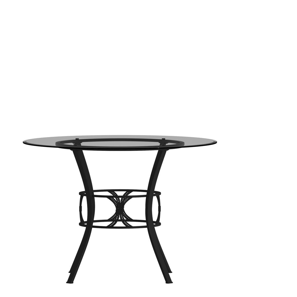 Clear Top/Black Frame |#| 42inch Round Glass Dining Table with Black Metal Frame