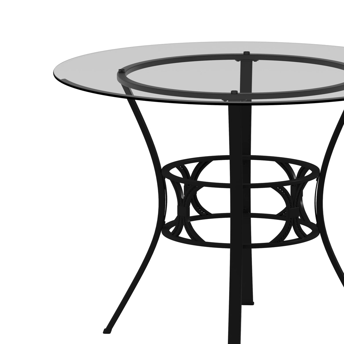 Clear Top/Black Frame |#| 42inch Round Glass Dining Table with Black Metal Frame