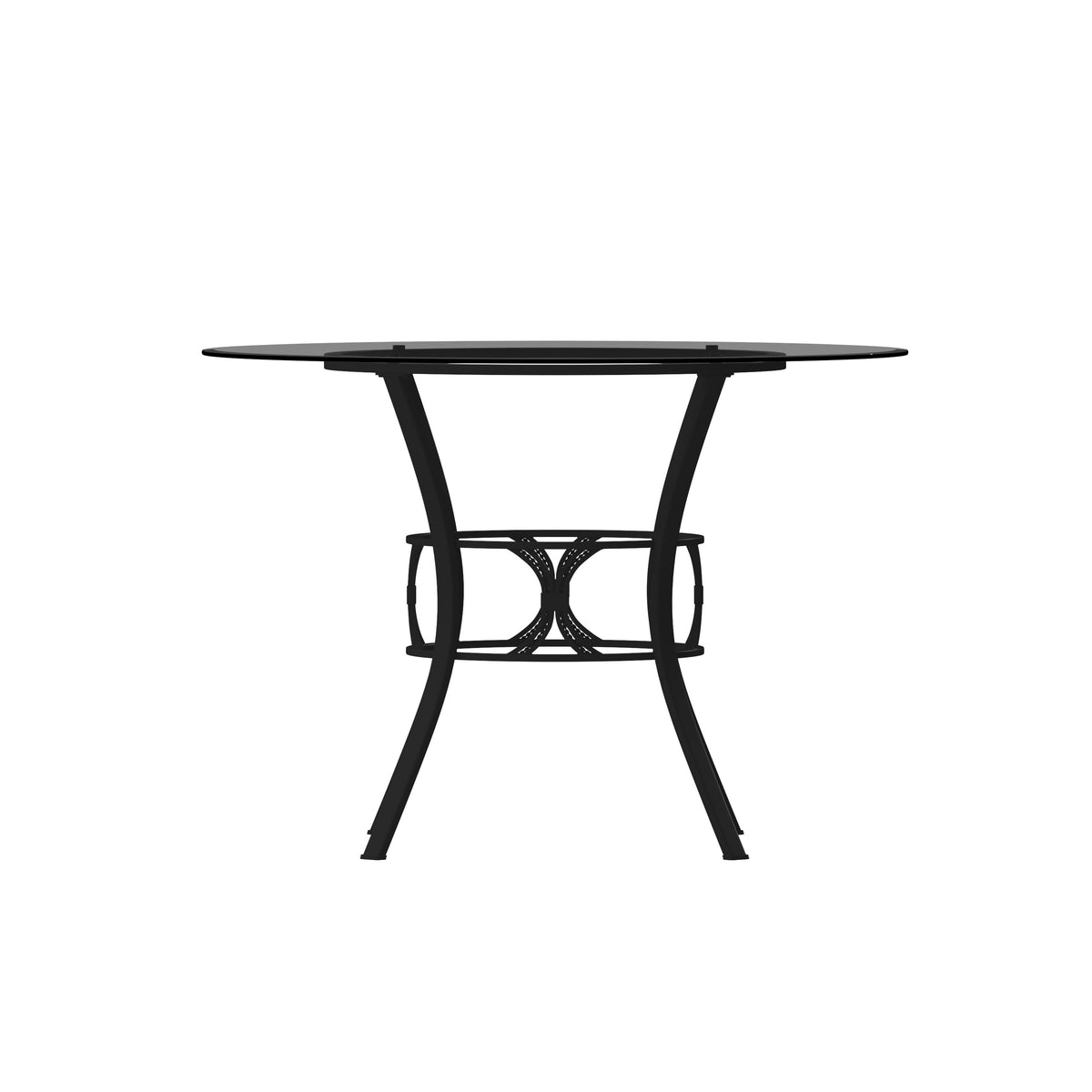 Clear Top/Black Frame |#| 42inch Round Glass Dining Table with Black Metal Frame