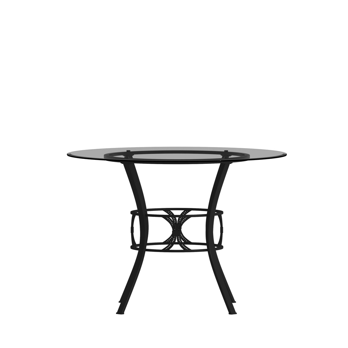 Clear Top/Black Frame |#| 42inch Round Glass Dining Table with Black Metal Frame