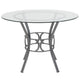 Clear Top/Silver Frame |#| 42inch Round Glass Dining Table with Crescent Style Silver Metal Frame