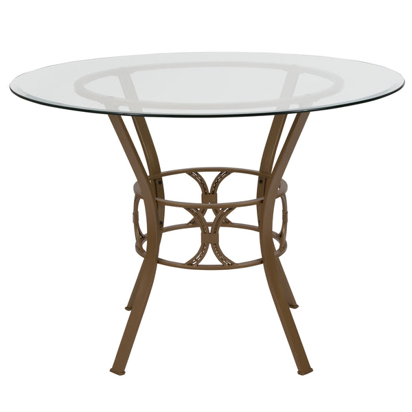 Clear Top/Black Frame |#| 42inch Round Glass Dining Table with Black Metal Frame