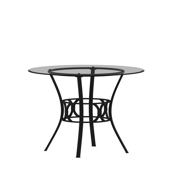 Clear Top/Black Frame |#| 42inch Round Glass Dining Table with Black Metal Frame