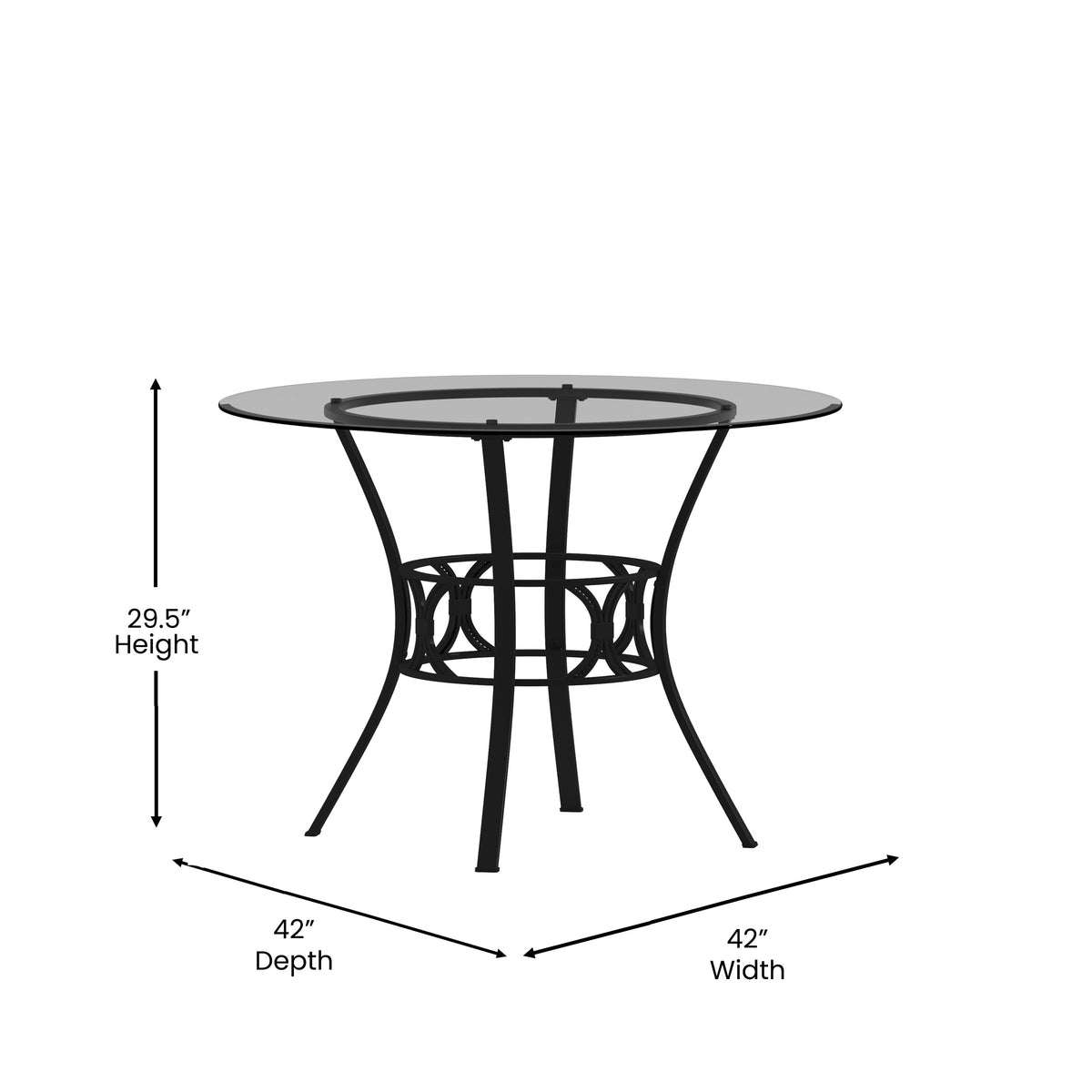 Clear Top/Black Frame |#| 42inch Round Glass Dining Table with Black Metal Frame